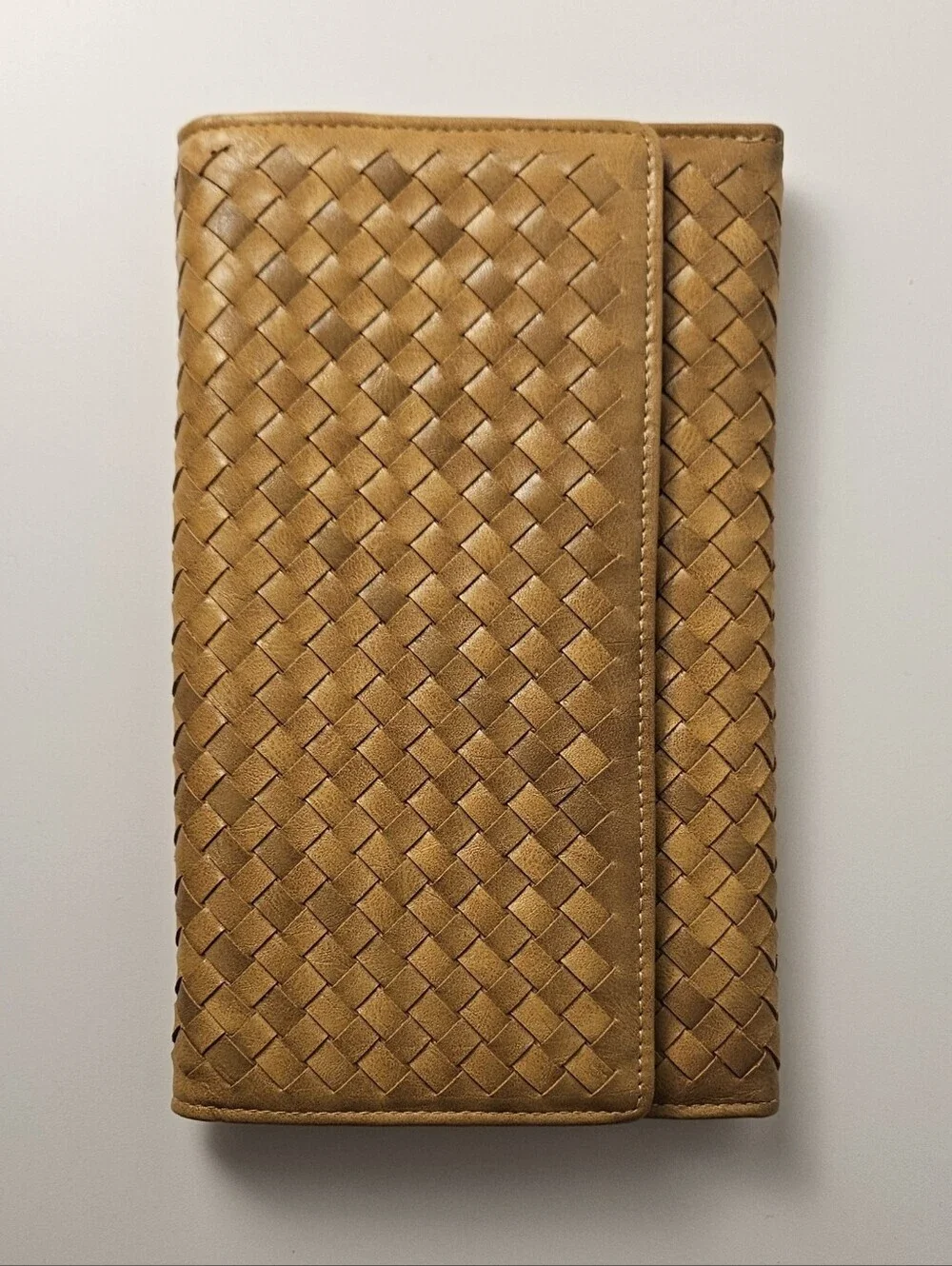 Woven Faux Leather Chain Clutch Crossbody Purse Tan Boho Shoulder Bag